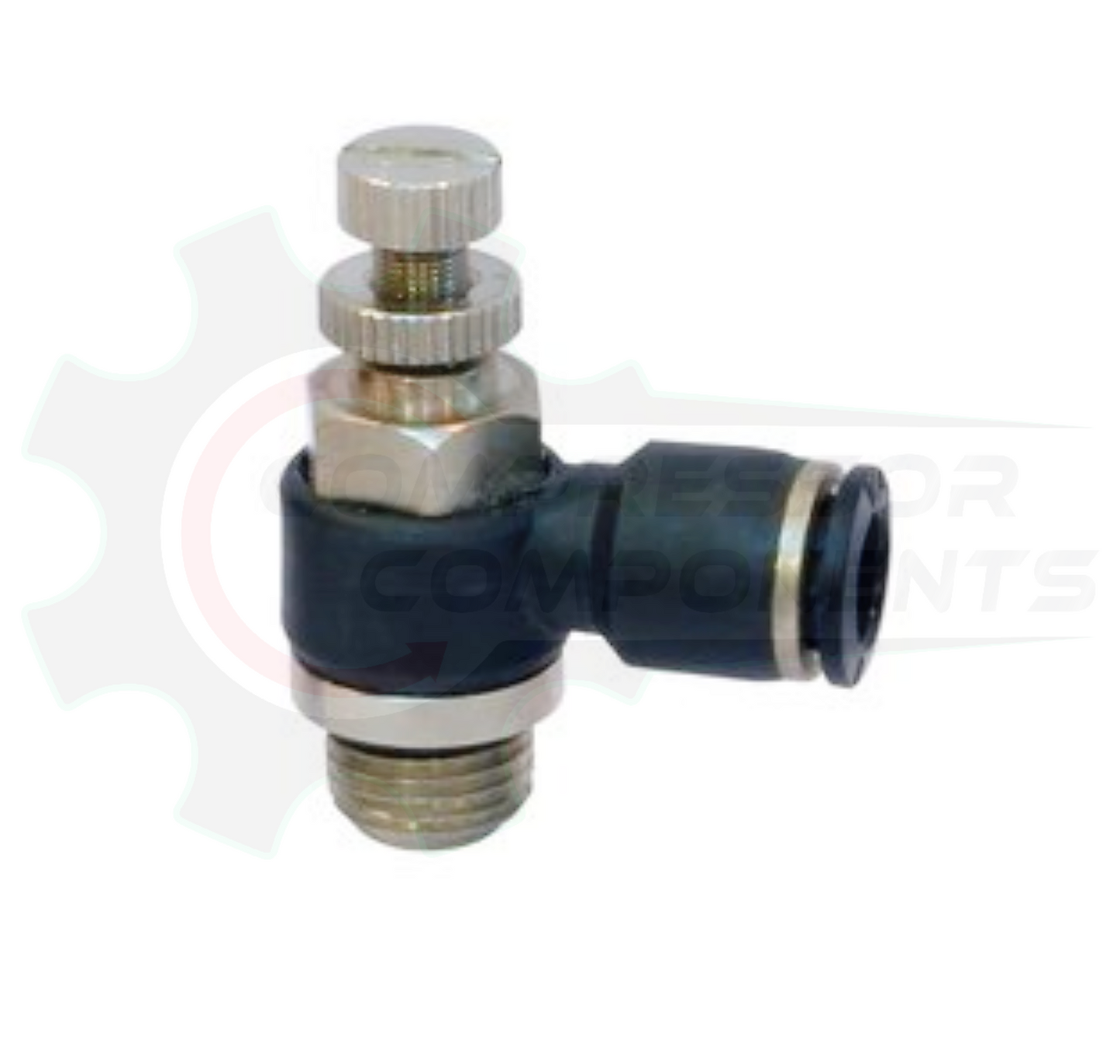 Right Angle Flow Control Valve - 1/4" Composite Body Push Lock X 1/4" MNPT