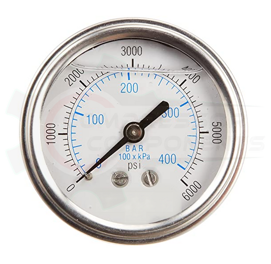 PIC 0-6000 PSI BACK MOUNT LIQUID FILLED PRESSURE GAUGE 2.5" DIAL 1/4" MNPT