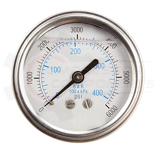PIC 0-6000 PSI BACK MOUNT LIQUID FILLED PRESSURE GAUGE 4" DIAL 1/4" MNPT