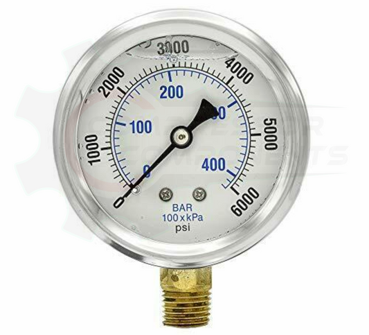 PIC 0-6000 PSI BOTTOM MOUNT LIQUID FILLED PRESSURE 4" DIAL 1/4" MNPT