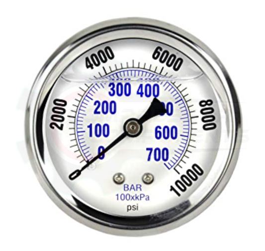 PIC 0-10,000 PSI BACK MOUNT LIQUID FILLED PRESSURE GAUGE 4" DIAL 1/4" MNPT