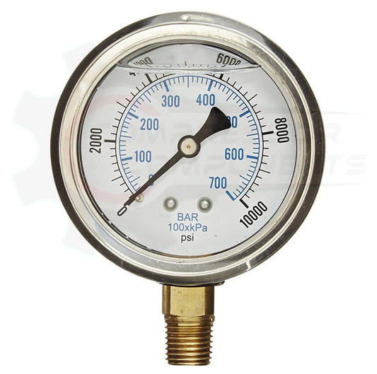 PIC 0-10,000 PSI BOTTOM MOUNT LIQUID FILLED PRESSURE 4" DIAL 1/4" MNPT