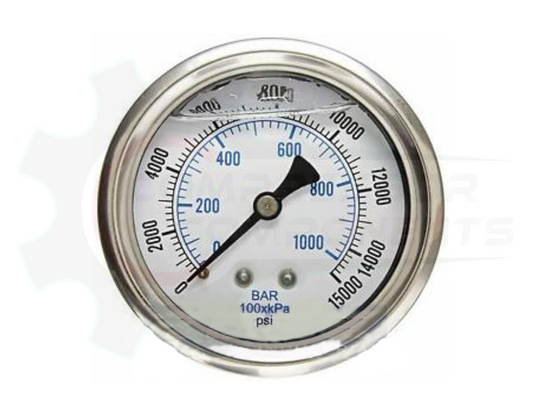 PIC 0-15,000 PSI BACK MOUNT LIQUID FILLED PRESSURE GAUGE 2.5" DIAL 1/4" MNPT
