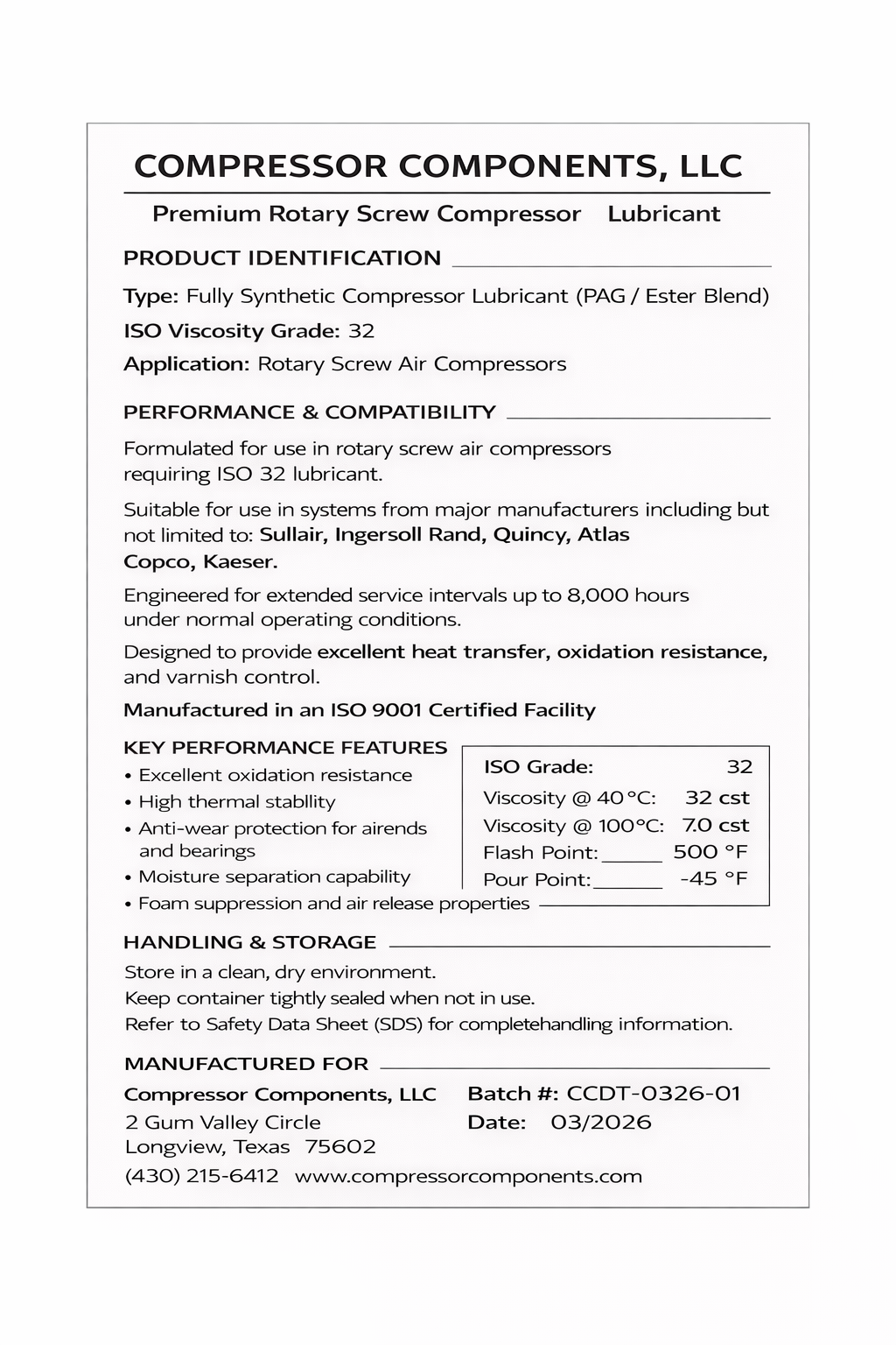 HYPERLUBE 32 Synthetic Compressor Oil 5 Gallons / Replaces Sullube 250022-669