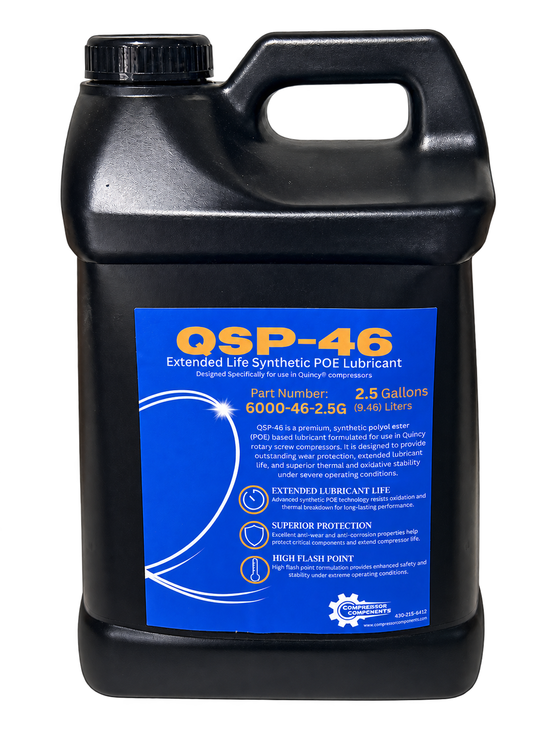 Compressor Components QSP-46 ISO VG 46 POE synthetic rotary screw compressor oil, 2.5 gallons, compatible alternative to Quincy QuinSyn Plus