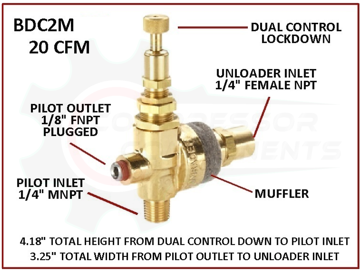 CONRADER DUAL CONTROL VENTING PILOT VALVES 1/4" COMPRESSION INLET x 1/4" MNPT OUTLET  /  UNLOADER VALVES