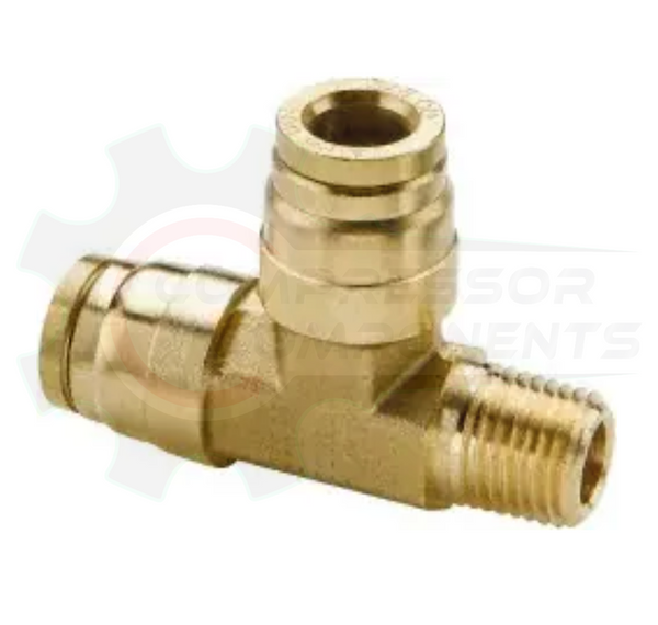 1/2" Brass Push Lock X 3/8" MNPT Run Tee