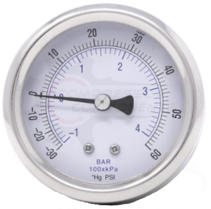 PIC -30/0/+60 CENTER BACK MOUNT DRY PRESSURE / VACUUM GAUGE COMBO 2.5" DIAL 1/4" MNPT