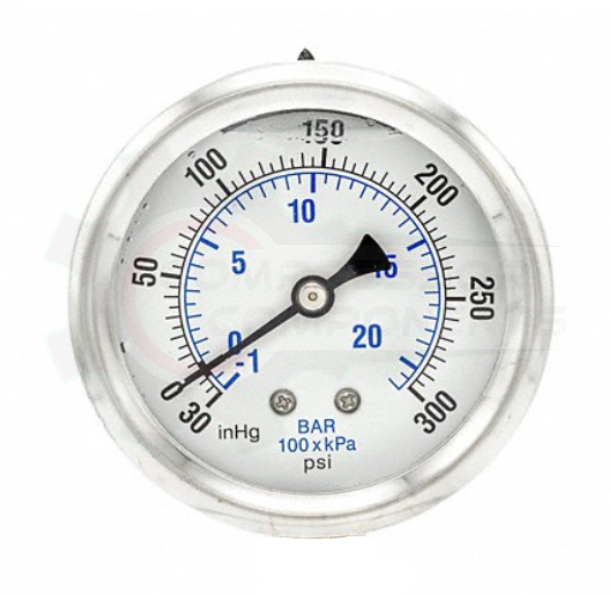 PIC -30/0/+300 BACK MOUNT LIQUID FILLED PRESSURE / VACUUM GAUGE COMBO 4" DIAL 1/4" MNPT