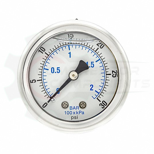 PIC 0-30 PSI BACK MOUNT LIQUID FILLED PRESSURE GAUGE 2.5" DIAL 1/4" MNPT