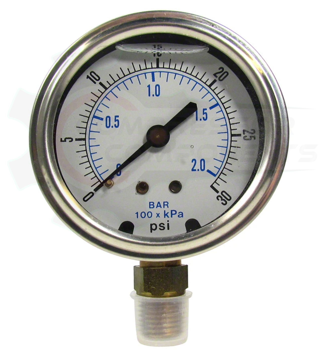 PIC 0-30 PSI BOTTOM MOUNT LIQUID FILLED PRESSURE GAUGE 1.5" DIAL 1/8" MNPT