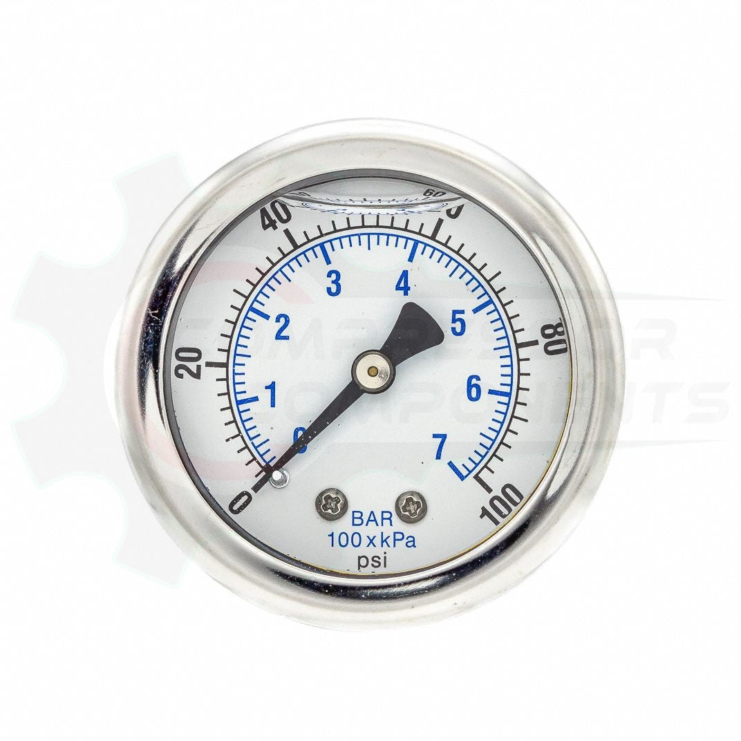 PIC 0-100 PSI BACK MOUNT LIQUID FILLED PRESSURE GAUGE 1.5" DIAL 1/8" MNPT