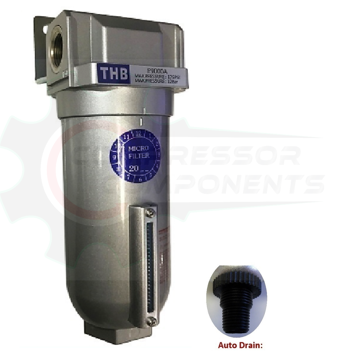THB F908A INDUSTRIAL PARTICULATE FILTER -  1" FNPT HIGH FLOW INDUSTRIAL GRADE WITH 5 MICRON 160 CFM FILTER & AUTO DRAIN