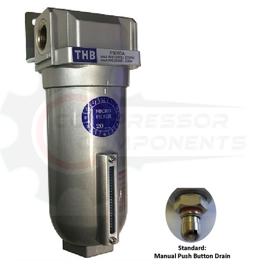 THB F906 INDUSTRIAL PARTICULATE FILTER - 3/4" FNPT HIGH FLOW INDUSTRIAL GRADE WITH 5 MICRON 160 CFM FILTER & MANUAL DRAIN