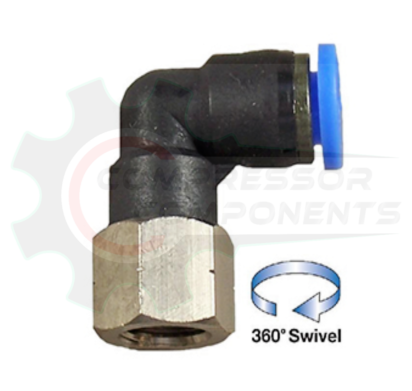 3/8" Composite Body Push Lock X 1/2" FNPT Swivel Elbow