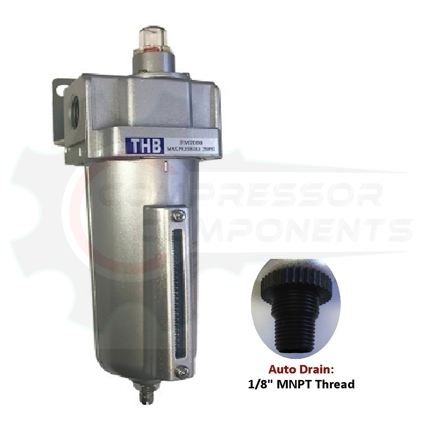 THB FM764A COALESCING FILTER - 1/2" FNPT INDUSTRIAL GRADE WITH 0.01 MICRON 140 CFM FILTER WITH AUTO DRAIN
