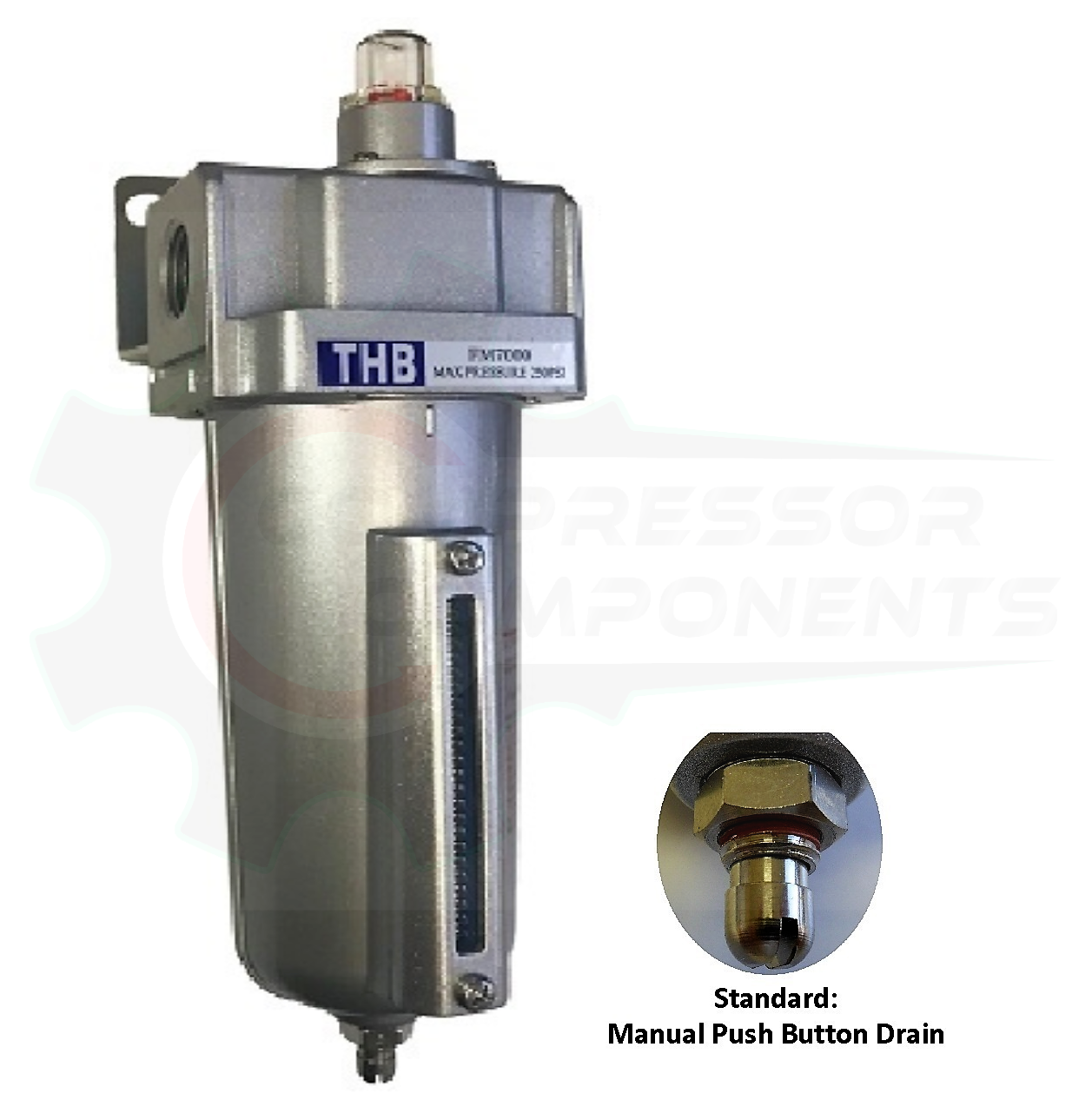 THB FM766 COALESCING FILTER - 3/4" FNPT INDUSTRIAL GRADE WITH 0.01 MICRON 140 CFM FILTER WITH MANUAL DRAIN