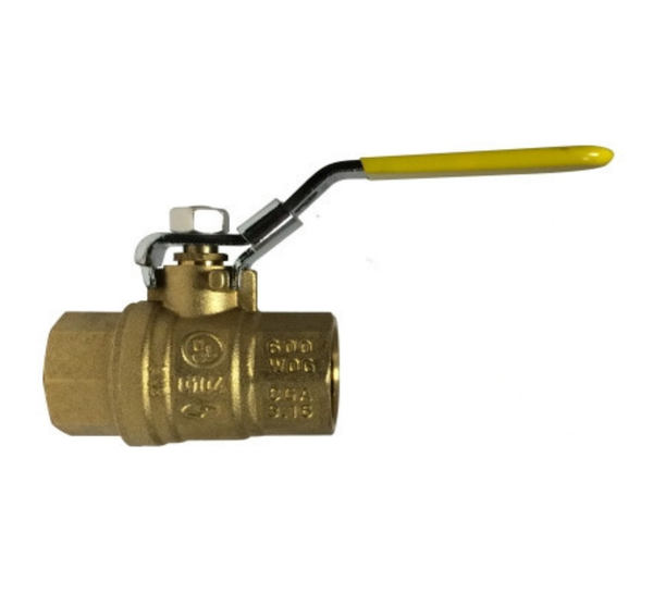1-1/4" brass full-port locking handle ball valve FNPT x FNPT, 600 WOG, for compressed air