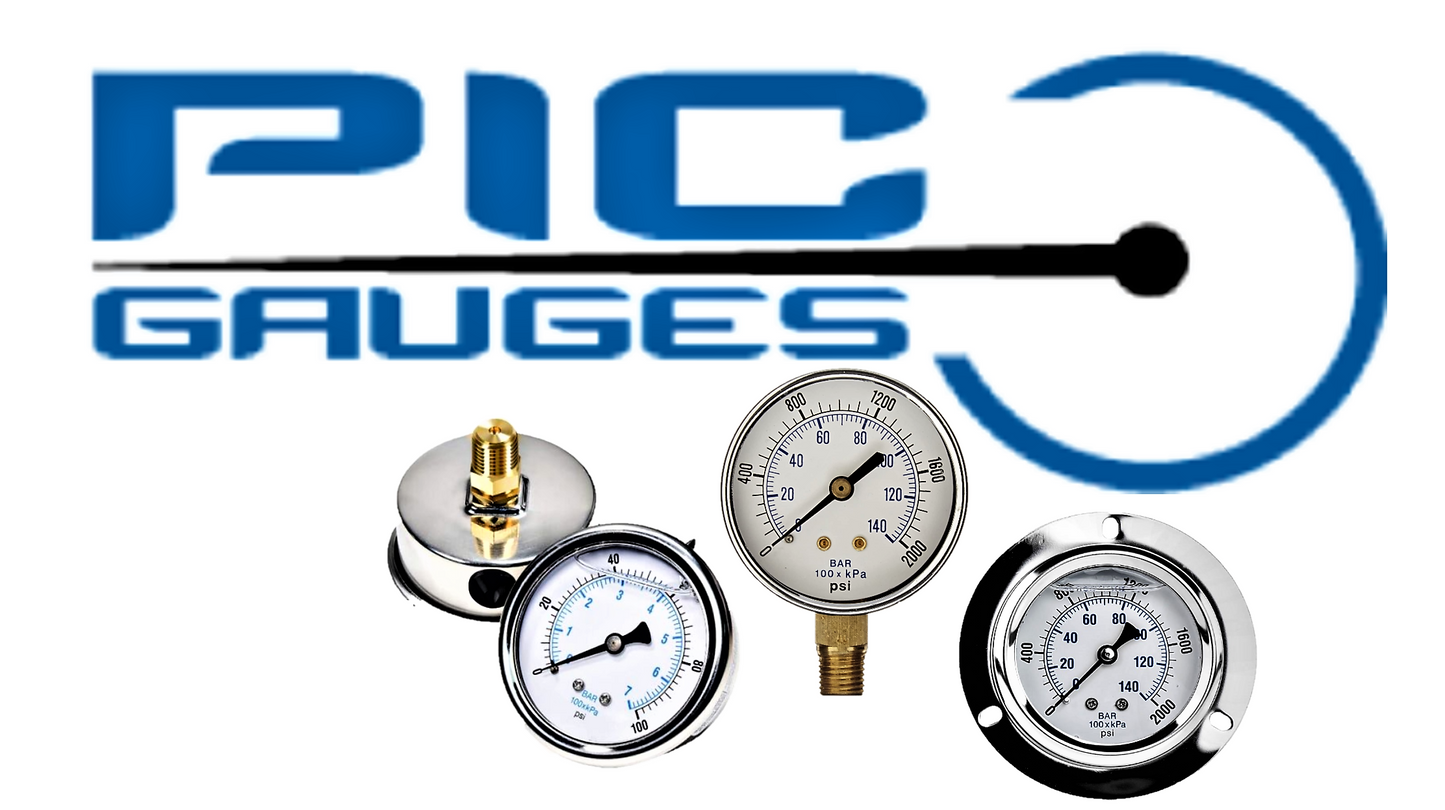 PIC -30/0/+300 BACK MOUNT LIQUID FILLED PRESSURE / VACUUM GAUGE COMBO 4" DIAL 1/4" MNPT