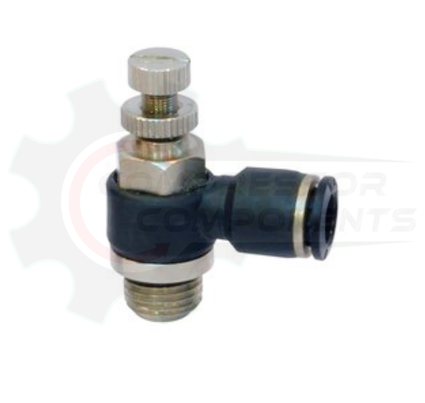 Right Angle Flow Control Valve - 3/8" Composite Body Push Lock X 1/4" MNPT