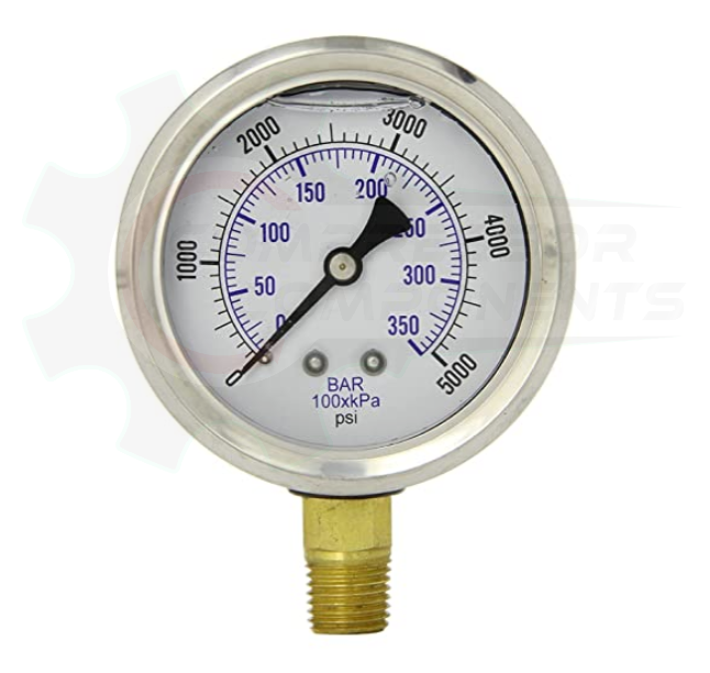 PIC 0-5000 PSI BOTTOM MOUNT LIQUID FILLED PRESSURE GAUGE 2" DIAL 1/4" MNPT