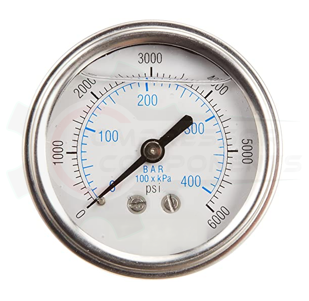 PIC 0-6000 PSI BACK MOUNT LIQUID FILLED PRESSURE GAUGE 2" DIAL 1/4" MNPT