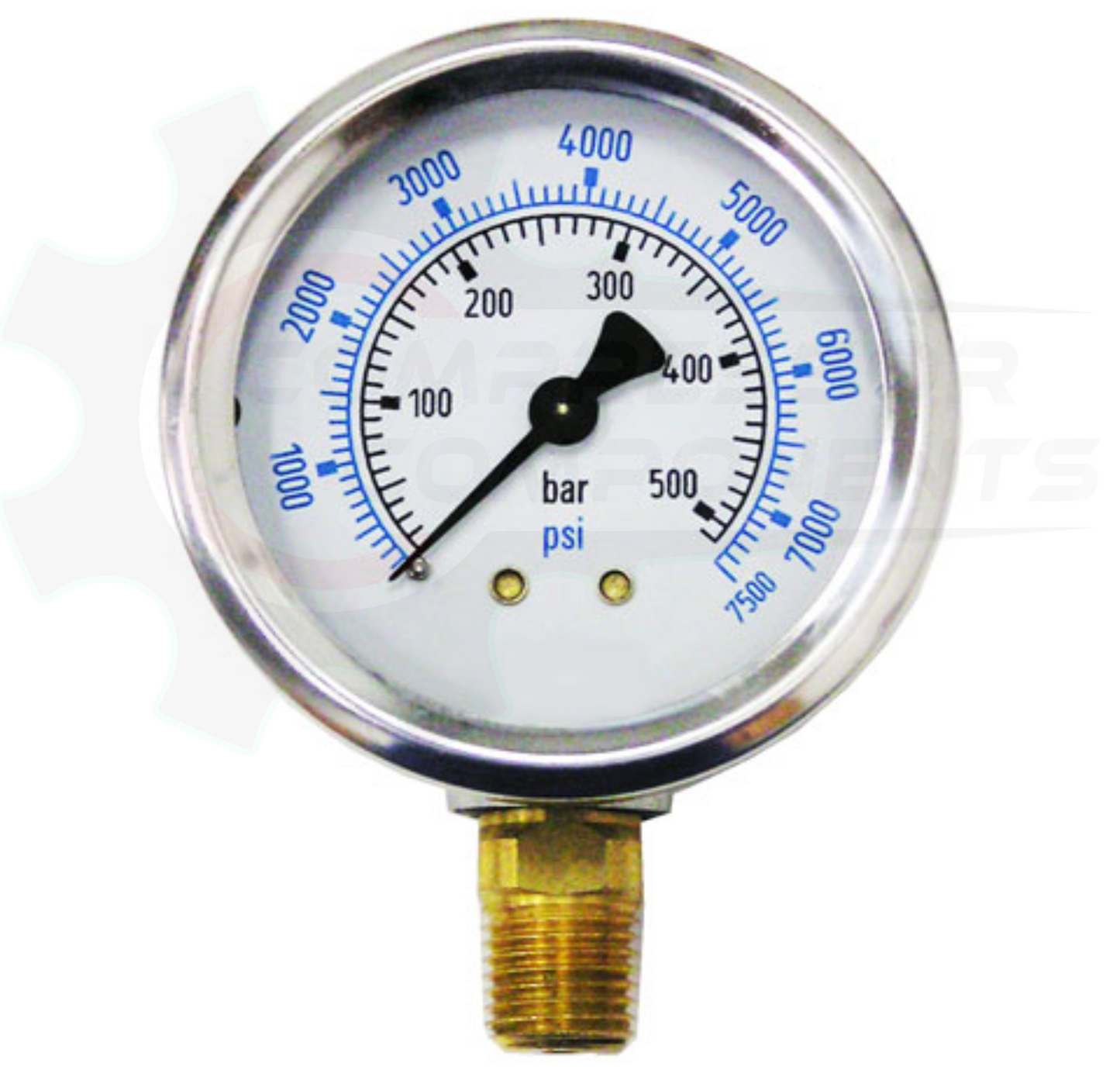 PIC 0-7500 PSI BOTTOM MOUNT LIQUID FILLED PRESSURE GAUGE 2.5" DIAL 1/4" MNPT